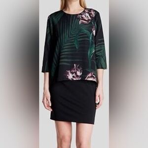 Ted Baker Danetta Palm Floral Open Back Layered Dress Size 4 EUC
